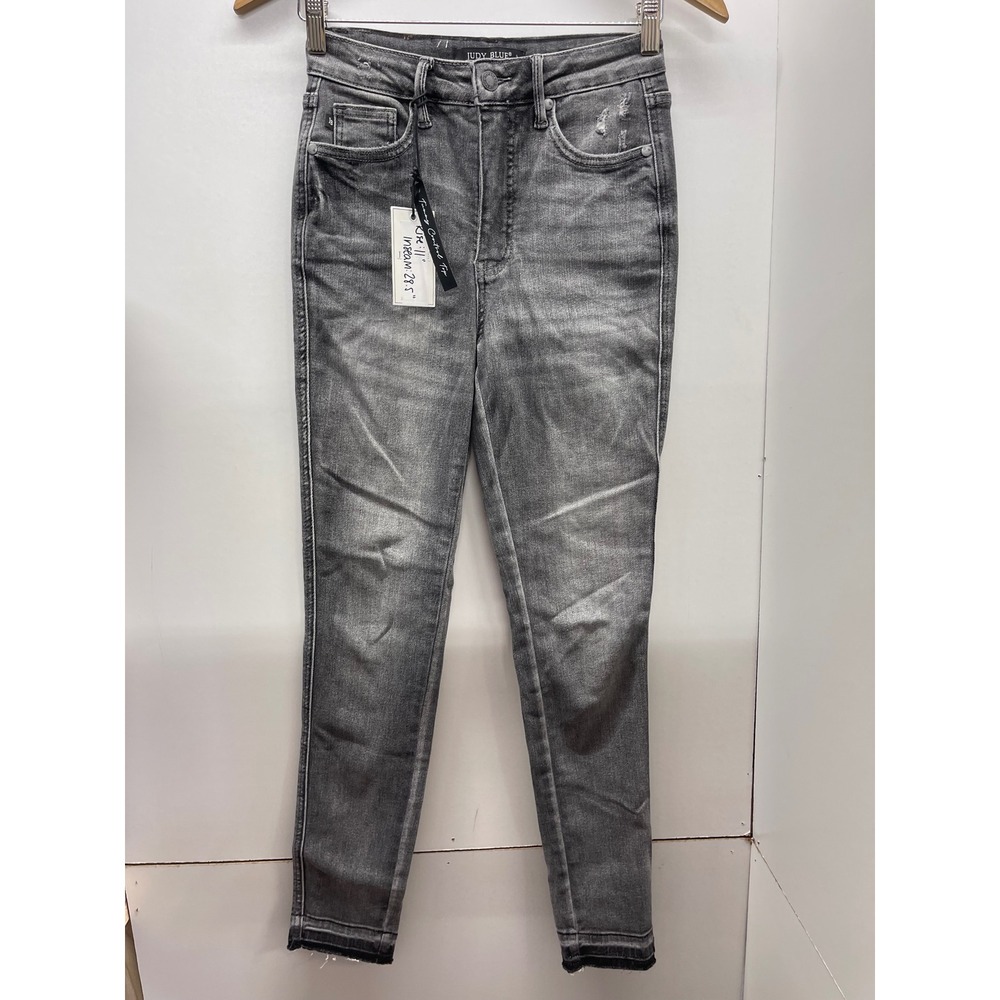 Judy Blue High Rise Tummy Control Skinny Jeans Grey Distressed Size 0/24 NWT